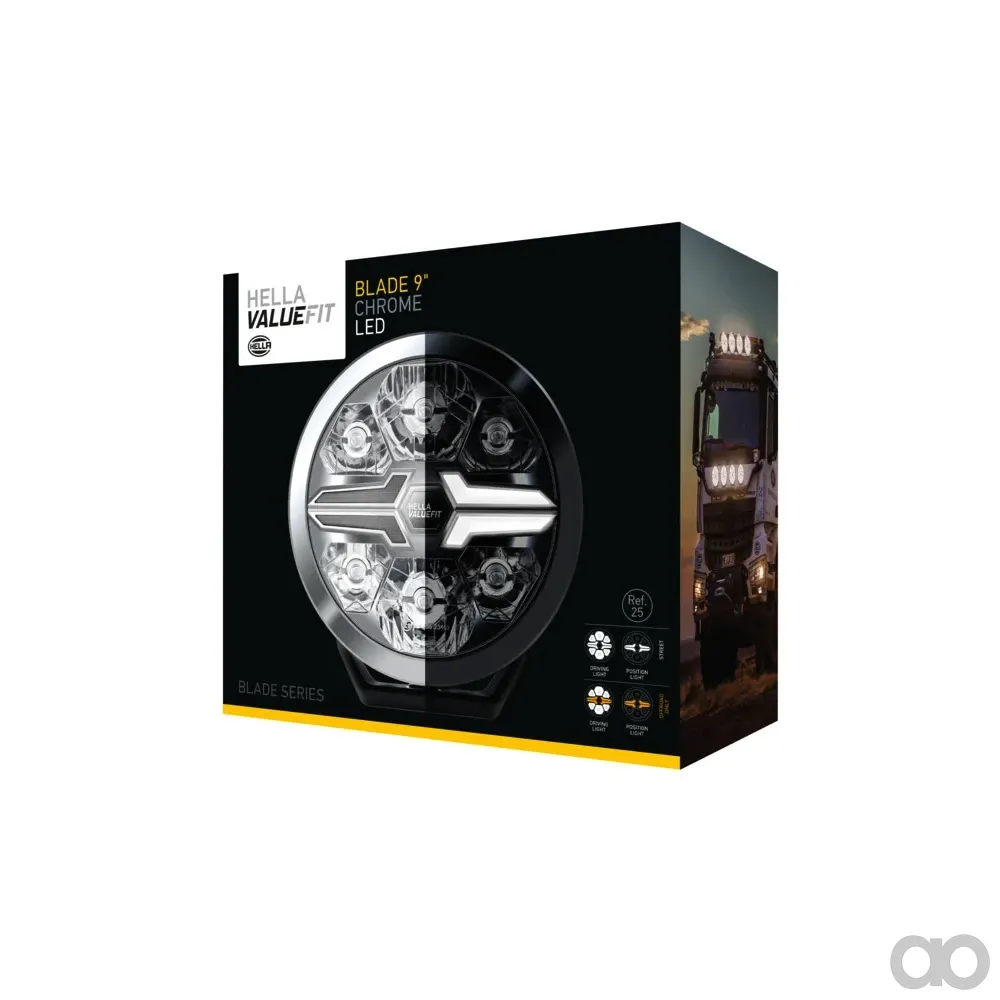 HELLA - 1FJ 357 199-021 - LED-High Beam Headlight, Blade Chrome 9", 12/24V, white/yellow (amber), 1700 – Front