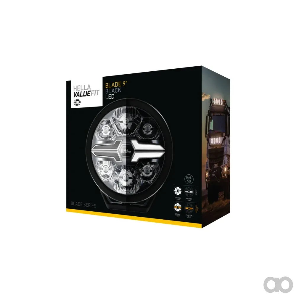 HELLA - 1FJ 357 199-071 - LED-High Beam Headlight, Blade Black  9", 12/24V, white/yellow (amber), 1550 – Front
