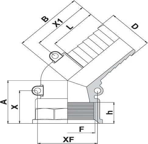 Arag - 111750 - Flessibile per tubo 45° 50 mm x 2" F