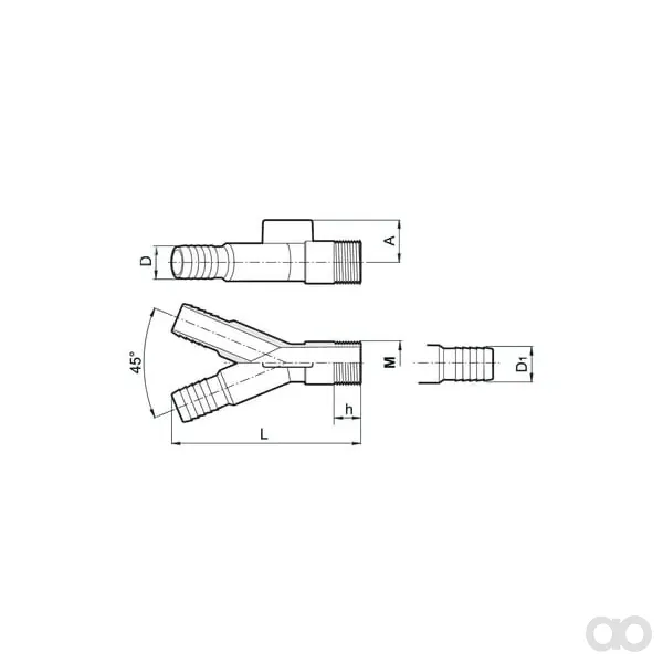 Arag - 140003 - Y 45°+Punta tubo 2x25 mm / 1x30 mm