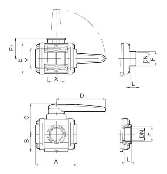 Arag - 453014A55 - Ball Valve 1 1/4" 16 Bar 3-Way