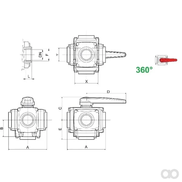 Arag - 453045A55 - Valvola a sfera 1 1/4" 12 Bar 4 vie