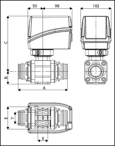 Arag - 853T76S77AS - Valvola elettrica di controllo proporzionale con sfera sagomata 2-Way, con accoppiamento a forcella T5