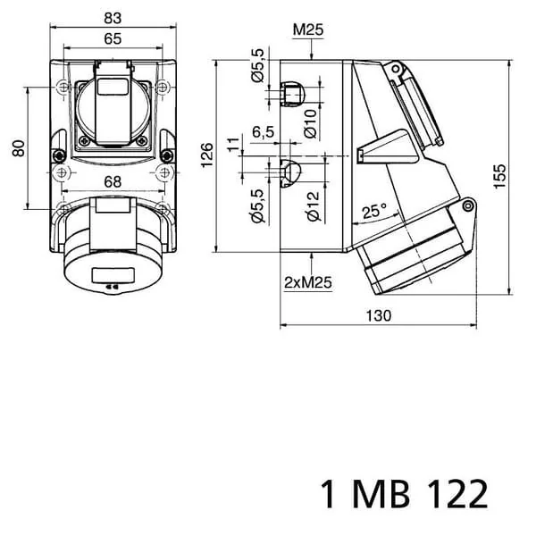 Bals - 001010 - Presa a muro CEE 16A 5P IP44 126x83