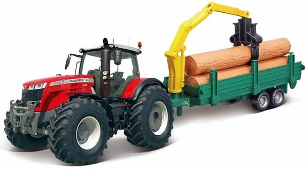Bburago - 1831659 - Massey Ferguson 8700 con rimorchio per tronchi