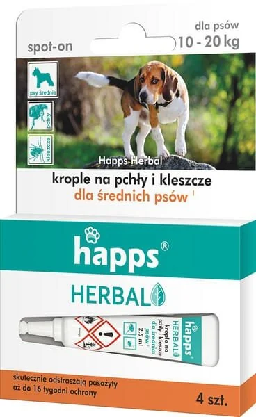 Bros - 15941613 - HAPPS Gocce erboristiche repellenti per insetti per cani di taglia media, 10-20kg