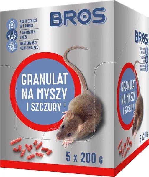 Bros - 15941955 - Pellet esca topicida e ratticida, 1kg - 5 x Doypack 200g