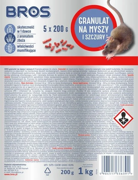 Bros - 15941955 - Pellet esca topicida e ratticida, 1kg - 5 x Doypack 200g