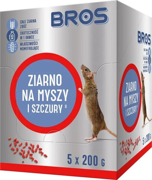 Bros - 15941956 - Grano esca topicida e ratticida, 1kg - 5 x Doypack 200g