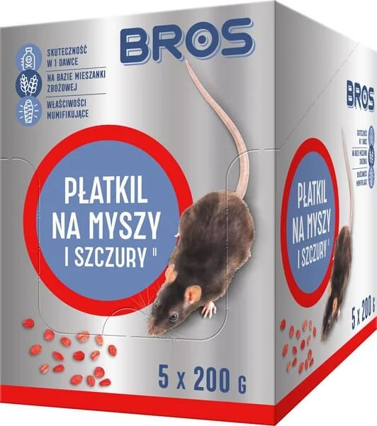 Bros - 15941957 - Cereali esca topicida e ratticida, 1kg - 5 x Doypack 200g