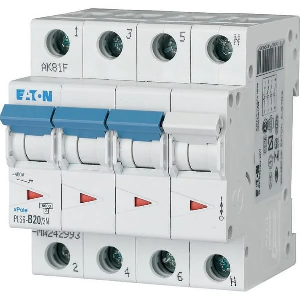 Eaton - PLS6B203N - Interruttore automatico in miniatura 20A,3P+N,B