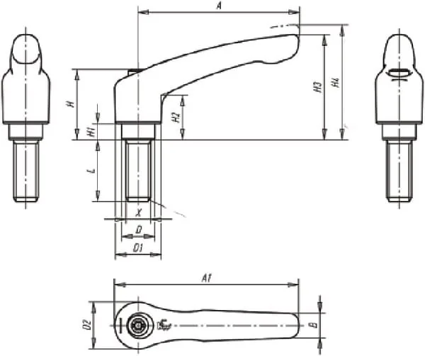 Kipp - K01222101X40 - Leva di bloccaggio GR2 inclinabile nera