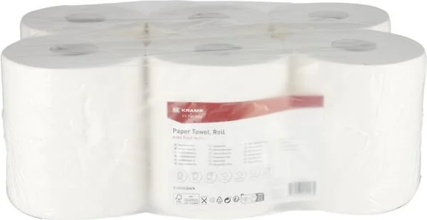 Kramp - CP11102KR - Asciugamani, Bianchi, Su Rotolo, 21 Cm x 275 M, 1-Layer, Diametro Esterno 200 Mm, Rialzati, 6 Rotoli
