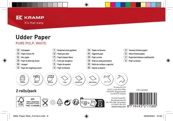 Kramp - CP11402KR - Carta per mammelle, 800 fogli, 2 rotoli