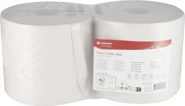 Kramp - CP21201KR - Asciugamani, Bianchi, Su Rotolo, 23 Cm x 250 M, 2 Strati, Diametro Esterno 270 Mm, Rialzati, 2 Rotoli