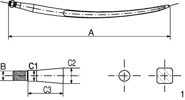 Kramp - FT4064KR - Dente caricatore, diritto, sezione a stella 35x860mm, punta affilata con spina elastica diametro 11.5, nero