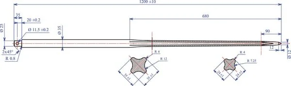 Kramp - FT484998KR - Dente caricatore, diritto, sezione a stella 35x1200mm, punta affilata con spina elastica diametro 11.5, nero