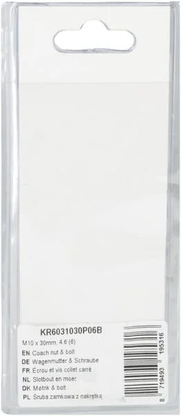 Kramp - KR6031030P06B - Dado e bullone a testa quadra M10x30mm, 4.6 (6)