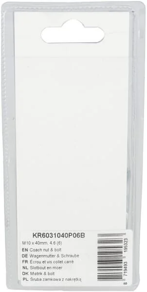 Kramp - KR6031040P06B - Dado e bullone a testa quadra M10x40mm, 4.6 (6)
