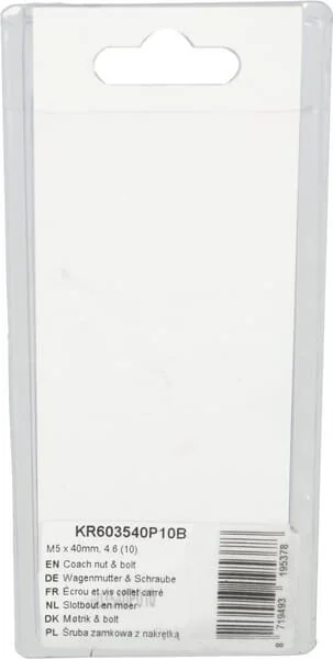 Kramp - KR603540P10B - Dado e bullone a testa quadra M5x40mm, 4.6 (10)