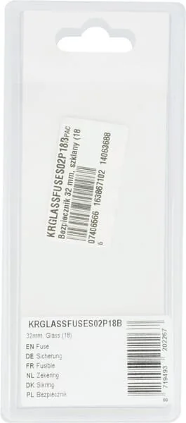 Kramp - KRGLASSFUSES02P18B - Fusibile 32mm, Vetro (18)