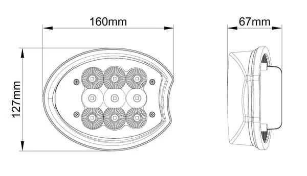 Kramp - LA10640RIGHT - Luce da lavoro angolare a LED, destra, 45W 4500lm, Mm, cornice nera, spina H9, combinato