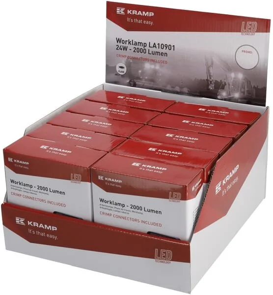 Kramp - LA10901BOX - Luce da lavoro LED, 24W, 2000lm, quadrata, bianca, mm, fascio ampio, (scatola da 10 pz)