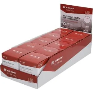 Kramp - LA10905BOX - Luce da lavoro LED, 20W, 3000lm, quadrata, bianca, mm, Deutsch 2-Pin, fascio ampio, (scatola da 10 pz)