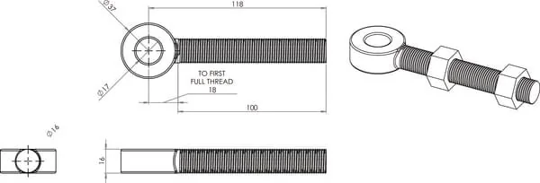 Kramp - TO8247A - Golfare con 2 dadi 4 Inches X 1/2 Inches