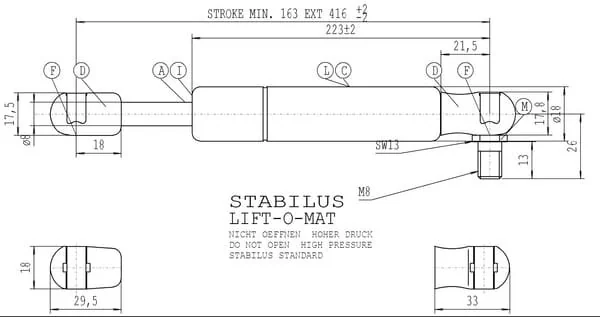 Stabilus - CA579123 - Puntone a gas L 416mm 100N