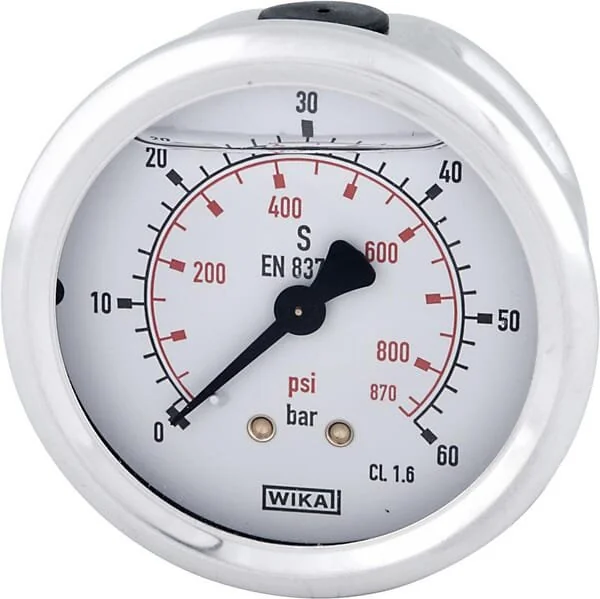 Wika - B711W063060T - Manometro a glicerina, 63 mm, 60 bar, connessione posteriore 1/4 pollice