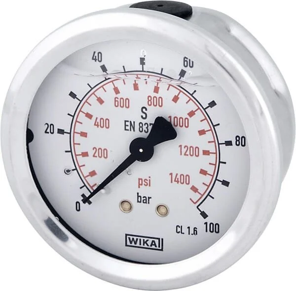 Wika - B711W063100T - Manometro a glicerina, 63 mm, 100 bar, connessione posteriore 1/4 pollice