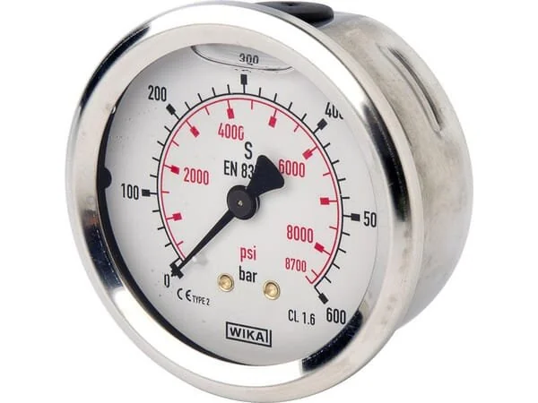 Wika - B711W063600T - Manometro a glicerina, 63 mm, 600 bar, connessione posteriore 1/4 pollici