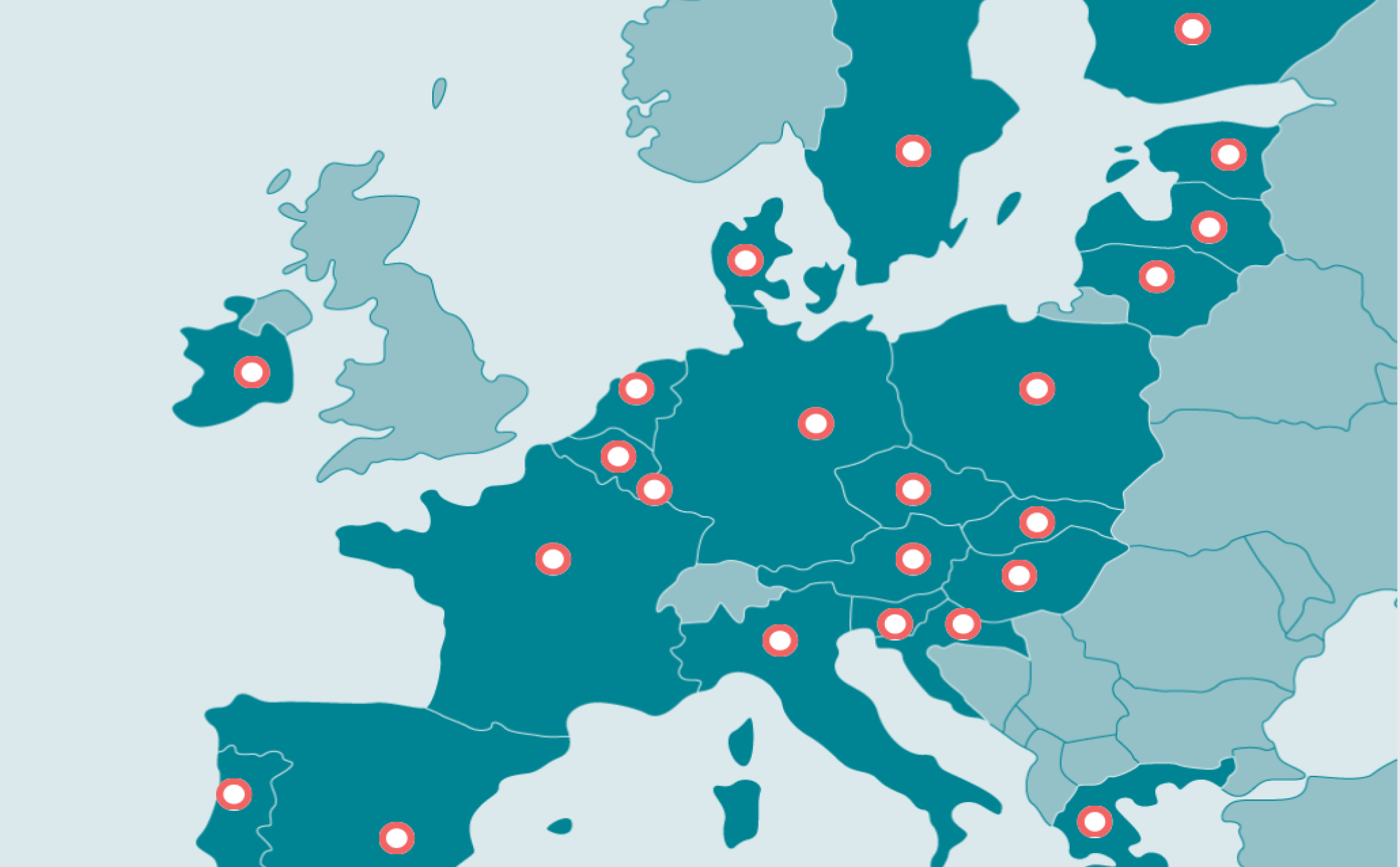 Mappa dell'Europa con le sedi